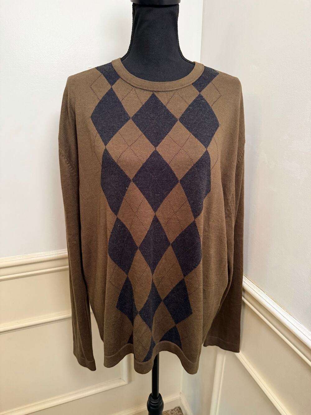 Chatham Road Mens Luxury Silk Cotton Cashmere Blend Pullover Sweater Argyle Prep